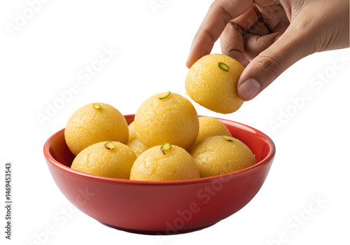 Delicious Motichoor Ladoo Indian Sweet Treat isolated on white background