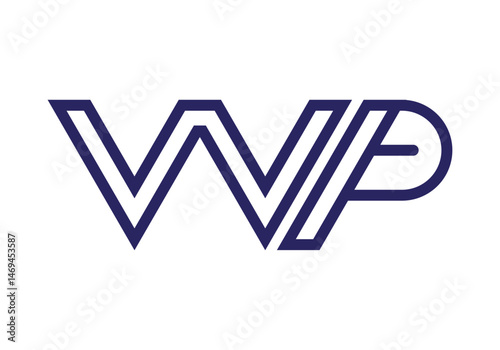 Stylized WP logo with bold navy blue outlines and sharp, angular lines forming a dynamic, modern look. Perfect for tech, media, sports, or personal branding requiring strong visual impact.