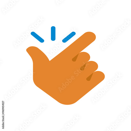 Illustration of a hand with fingers pinching and blue lines above the hand on a white background scene