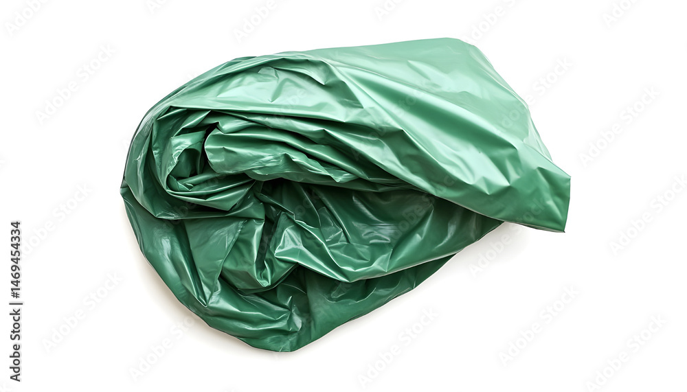 Green plastic garbage bag isolated on white