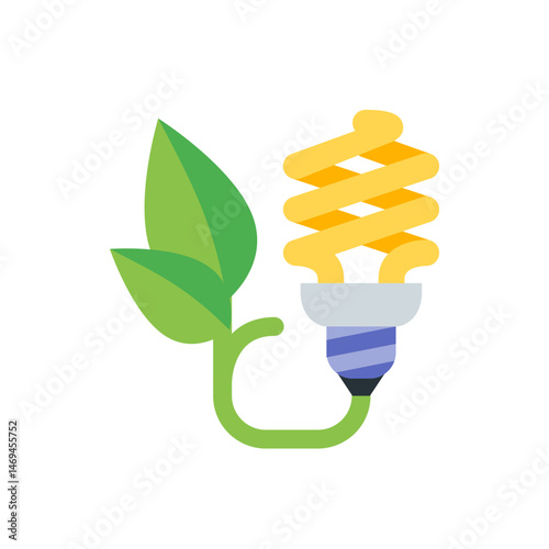 Illustration of a compact fluorescent light bulb with a green plant growing out of the base design idea