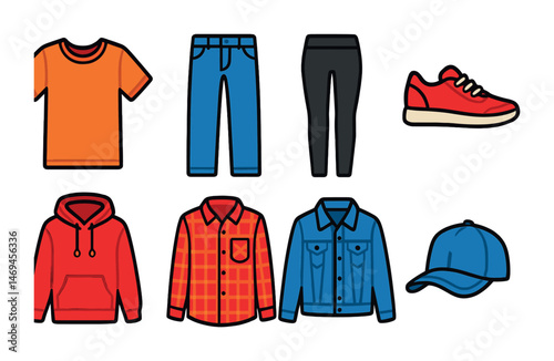 Clothing and apparel linear icons set – outline, garment, fashion design symbols
