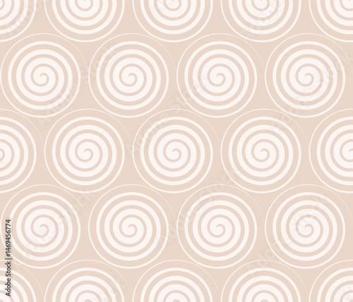 Beige seamless spiral circle pattern background, retro swirl wallpaper texture for fabric print and web
