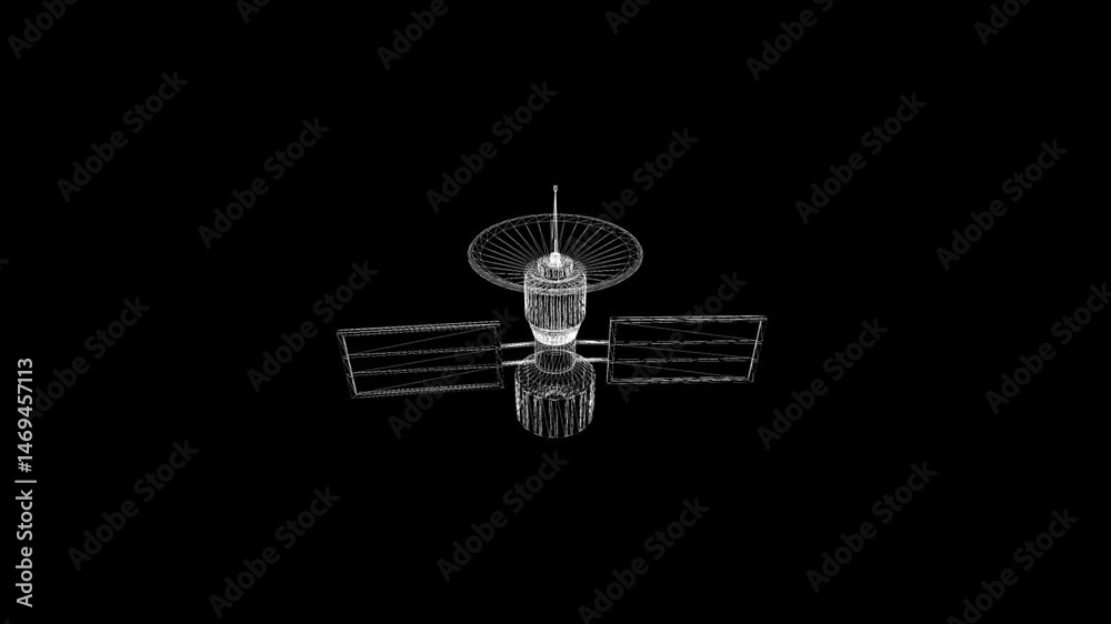 Wireframe Satellite in Space: Exploring Minimalist Aesthetic and Advanced Technology