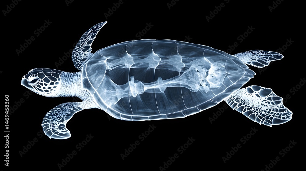 Fototapeta premium X-ray of a Turtle's Shell: X-ray image of a turtle, focusing on the internal structure of the shell and the skeletal system within. 