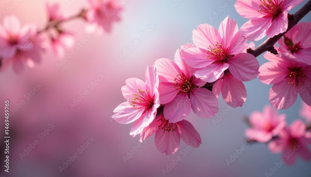 Obraz premium Vibrant cherry blossoms, full bloom, repeating motif, intense, floral