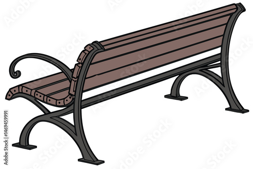 30 a park bench made of dark brown wood and black metal, simple and modern design, classic, minimalist, clean lines, high contrast, photorealistic