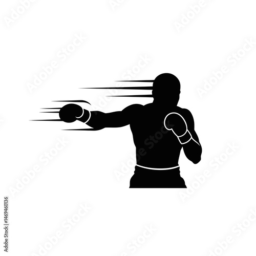 Powerful Boxer Silhouette Unleashing a Quick Punch Combination During Vigorous Workout
