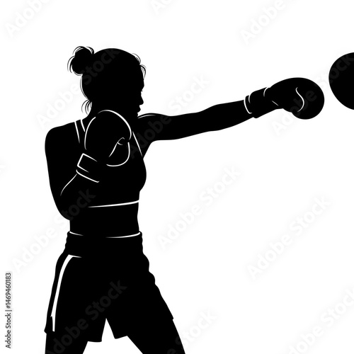 Focused Boxer Silhouette Delivering a Solid Jab Strike to Opponents Face in Intense Match