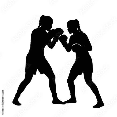 Focused Boxers Silhouette in the Ring Ready for Action as the First Round Approaches
