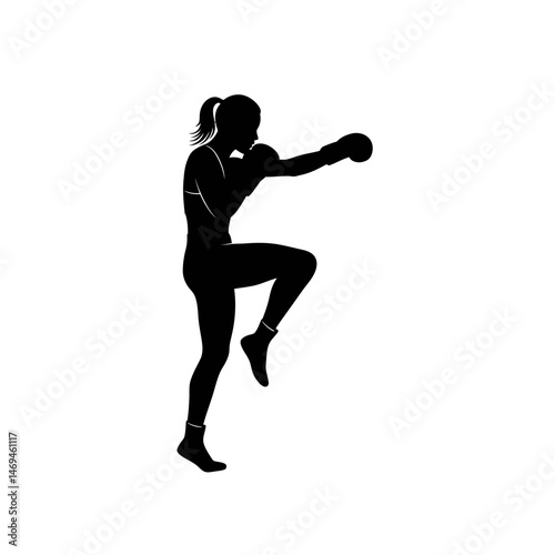 Focused Woman Boxer Silhouette Practicing Agility and Speed Through Footwork Drills in the Ring
