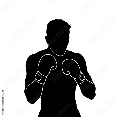 Determined Boxer Silhouette Raising a Single Fist Showing Intense Focus Before a Match