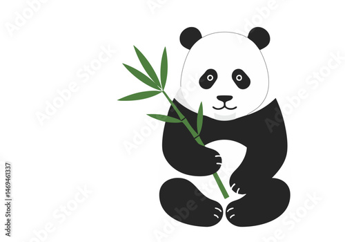 A cute panda holds bamboo, symbolizing endangered species. Flat design illustration with a soft, modern aesthetic. Ideal for environmental awareness campaigns.