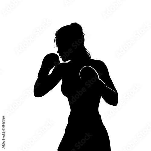 Poised Woman Boxer Silhouette Raising a Fist Showing Resolve and Energy Ahead of a Boxing Match