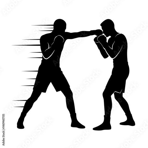 Athletic Boxer Silhouette Shadowboxing Executing Quick Precise Punches During Training