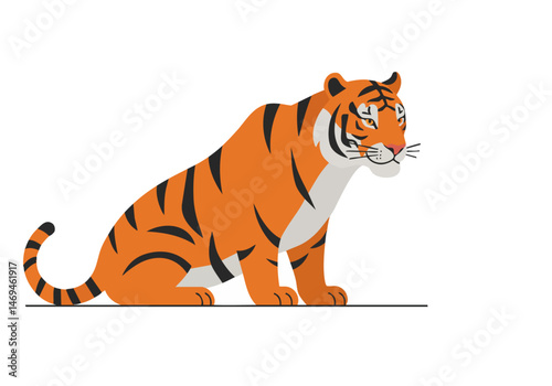A stylized, orange tiger sits alert, depicted as an endangered species icon. Clean lines and bold colors create a striking visual. Suitable for educational or conservation themes.