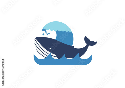 A stylized whale icon swims amidst waves, symbolizing endangered species. Clean, modern design with blue and white tones. Suitable for environmental campaigns and awareness initiatives.
