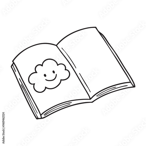 A smile cloud drawn in opened sketchbook page on a desk