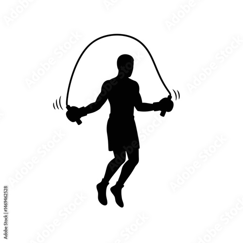Energetic Boxer Silhouette Skipping Rope With Boxing Gloves On for Conditioning and Warmup