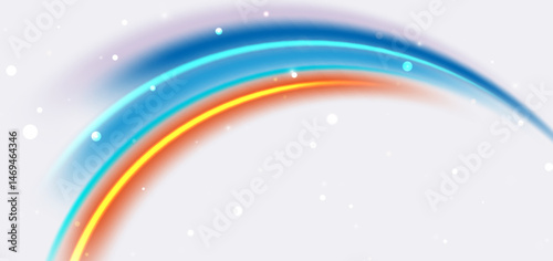 Blue and orange dynamic hight speed curve ray on white background. Glowing lines effect.