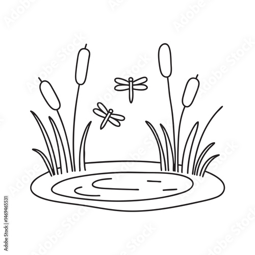 A swamp with tall grass and dragonflies above