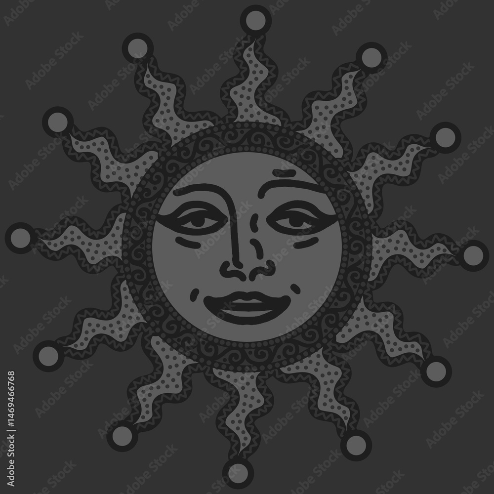 Fototapeta premium antique sun illustration; vintage solar depiction