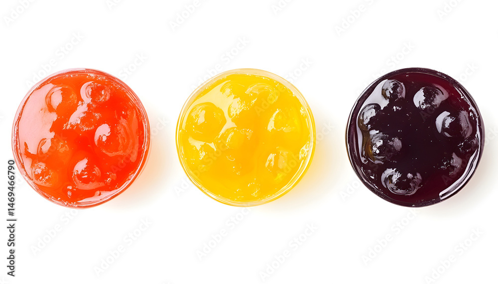 Tasty sweet jam isolated on white, top view