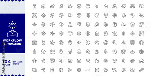 Pixel Perfect Workflow Automation Line Editable Icons set. Vector illustration in modern thin line style of technologies related icons: robotic, productivity, Machine learning, digital AI technology,