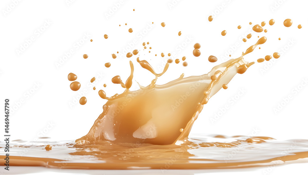 Caramel sauce splash isolated on white background, liquid syrup splash, caramel sugar candy or melted caramel