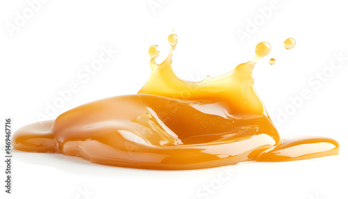 Obraz na płótnie Caramel sauce splash isolated on white background, liquid syrup splash, caramel sugar candy or melted caramel w salonie