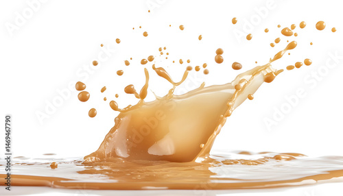 Obraz na płótnie Caramel sauce splash isolated on white background, liquid syrup splash, caramel sugar candy or melted caramel w salonie