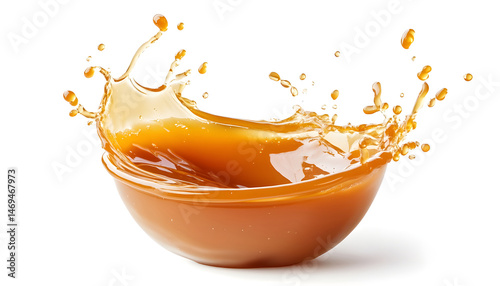 Obraz na płótnie Caramel sauce splash isolated on white background, liquid syrup splash, caramel sugar candy or melted caramel w salonie