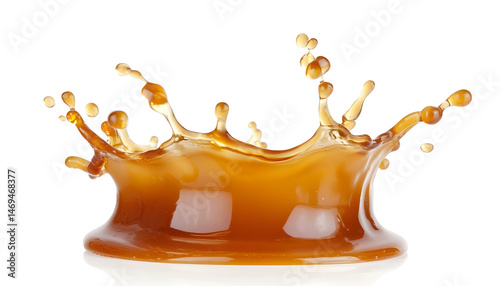 Obraz na płótnie Caramel sauce splash isolated on white background, liquid syrup splash, caramel sugar candy or melted caramel w salonie