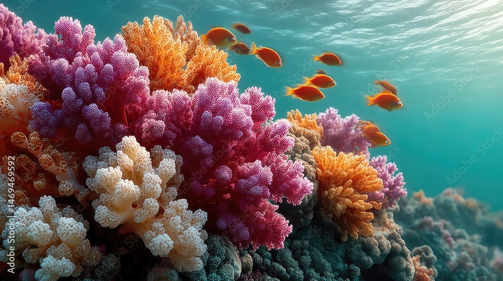 Obraz premium Vibrant coral reef ecosystem tropical ocean underwater photography diverse marine life aesthetic view