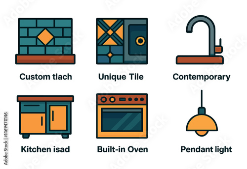 Home improvement flat icons set – kitchen, tile, fixture design graphics