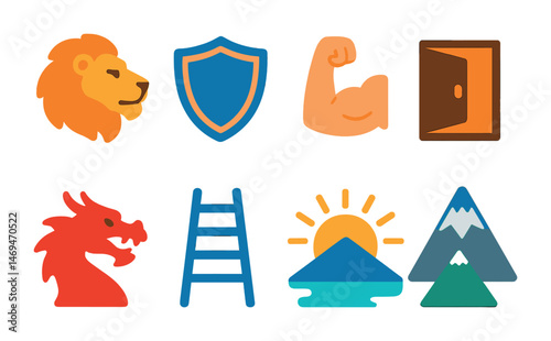Adventure exploration icons set in flat style – travel, hiking, leisure symbols
