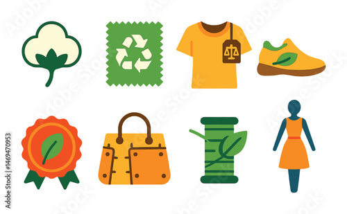 Sustainable fashion icons set – flat, eco-friendly, green design symbols
