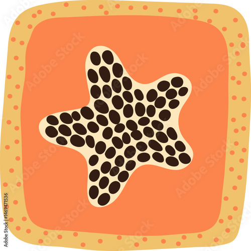 Artistic hand drawn illustration of square papaya. Vector drawing of exotic fruit slice with seeds and pulp isolated on white background. Drawing of summer vegan dessert for your printing.