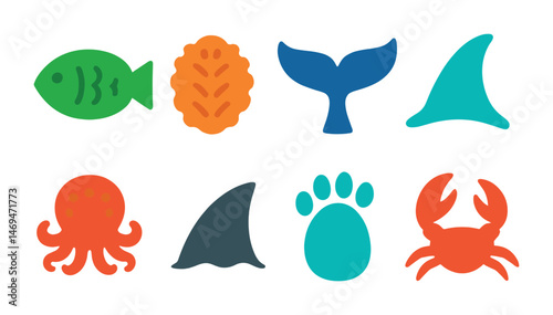 Marine and aquatic silhouette icons set – flat, ocean and sea life symbols