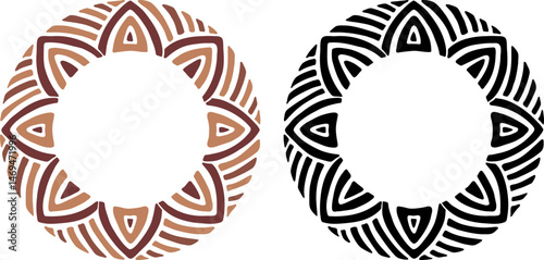 African decorative circle ornament vector illustration. Hand drawn circular ethnic art for bohemian interior design. Tribal pattern for plate, rug or other round printing design. Ring embroidery art.