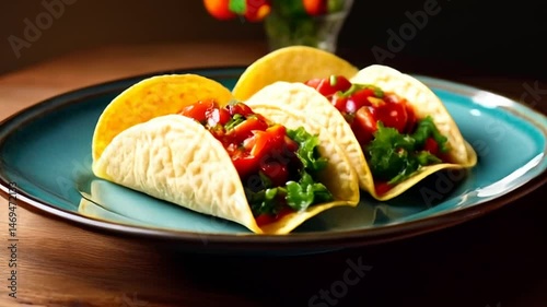 Serving Fresh Tacos on Colorful Plate Close Up Food Still Life