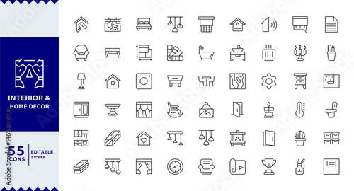 Pixel Perfect ,Interior & Home Decor set of web icons in line style, Linear icon collection.Decorating, Renovating,