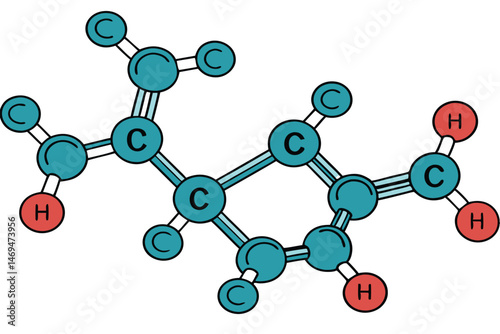 36 molecular structure, chemical diagram, chemical formula, 3D model, hexane molecule, molecular bonds, atomic structure, scientific illustration, blue and teal, glossy, rendered, detailed
