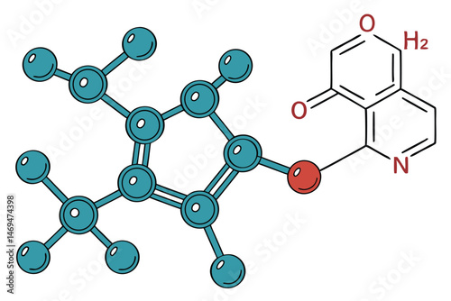 36 molecular structure, chemical diagram, chemical formula, 3D model, hexane molecule, molecular bonds, atomic structure, scientific illustration, blue and teal, glossy, rendered, detailed