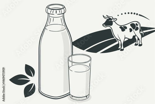  37 glass bottle, milk, milk bottle, white, transparent, silhouette, minimalist, clean, simple, modern, studio shottrator Artwork