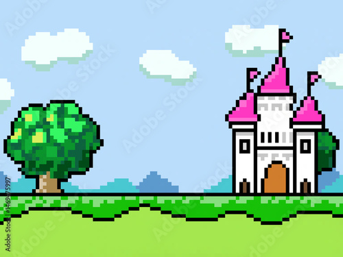 お城とロールプレイングゲームのような背景