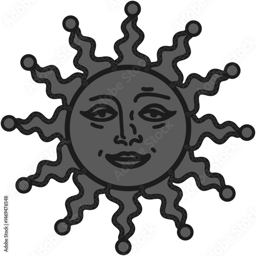 antique sun illustration; vintage solar depiction