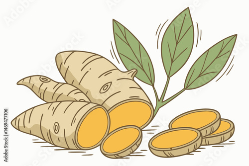 38 ginger, root, turmeric, sliced, fresh, healthy, botanical, organic, natural, food, still life