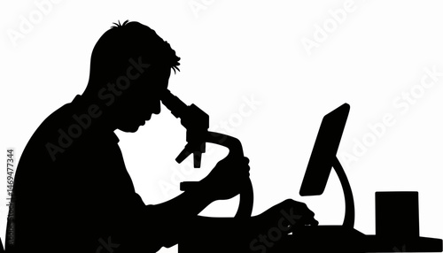 Researcher examining specimen with microscope, scientific exploration