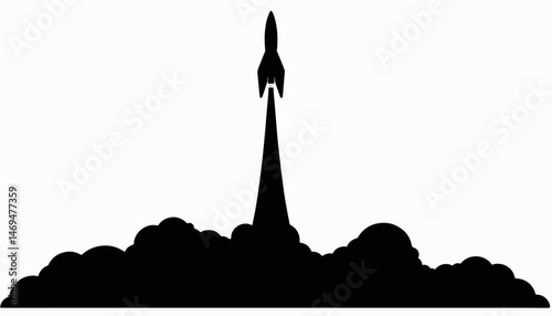 Rocket ship silhouette launching into the sky, exploration symbol